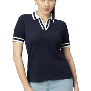 Wear Your Opinion S to 5XL V Neck Stripe Collar Tshirt for Women Polo Top