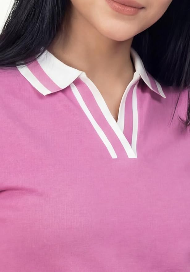 Wear Your Opinion S to 5XL V Neck Stripe Collar Tshirt for Women Polo Top