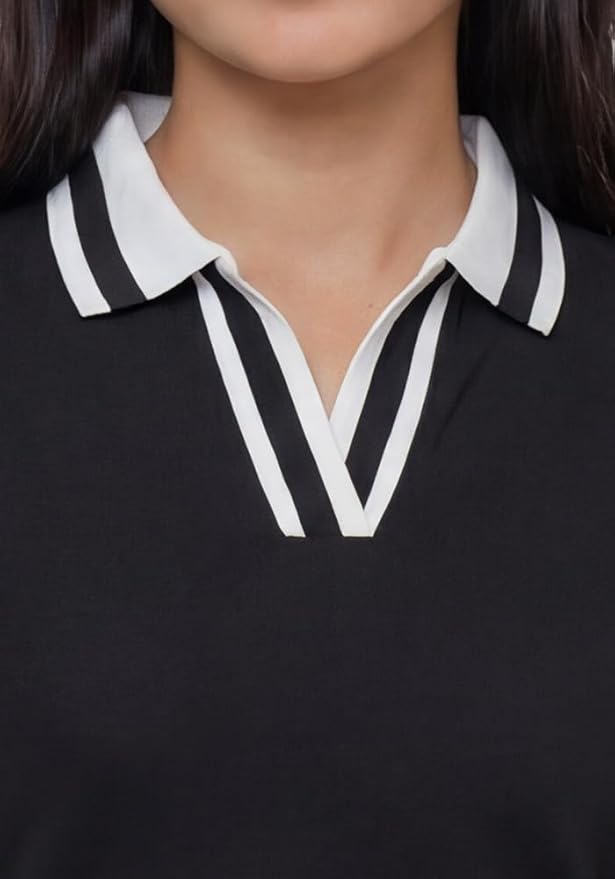 Wear Your Opinion S to 5XL V Neck Stripe Collar Tshirt for Women Polo Top