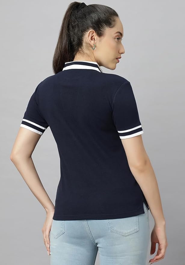 Wear Your Opinion S to 5XL V Neck Stripe Collar Tshirt for Women Polo Top