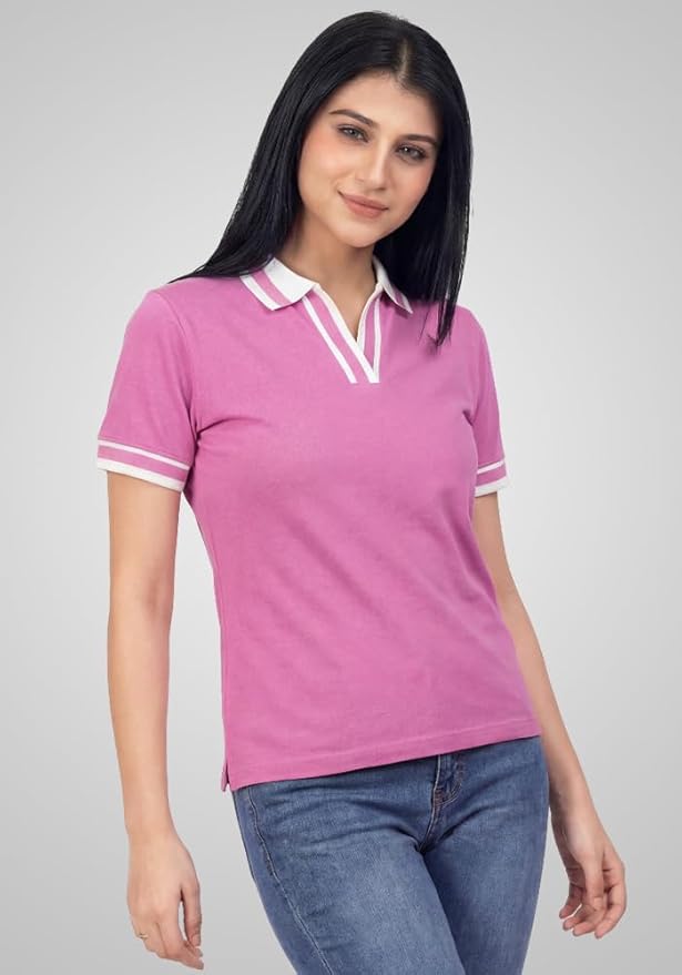 Wear Your Opinion S to 5XL V Neck Stripe Collar Tshirt for Women Polo Top