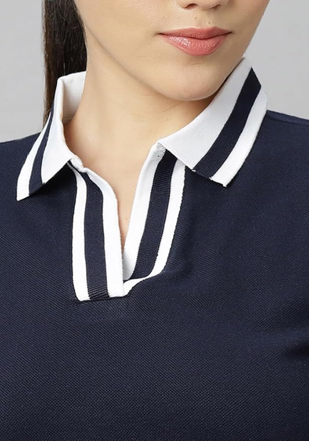 Wear Your Opinion S to 5XL V Neck Stripe Collar Tshirt for Women Polo Top