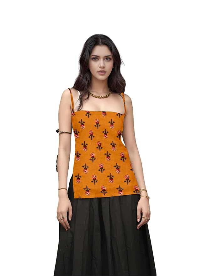 Aahwan Black Printed Square Neck Sleeveless Backless