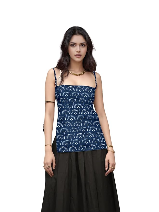 Aahwan Black Printed Square Neck Sleeveless Backless