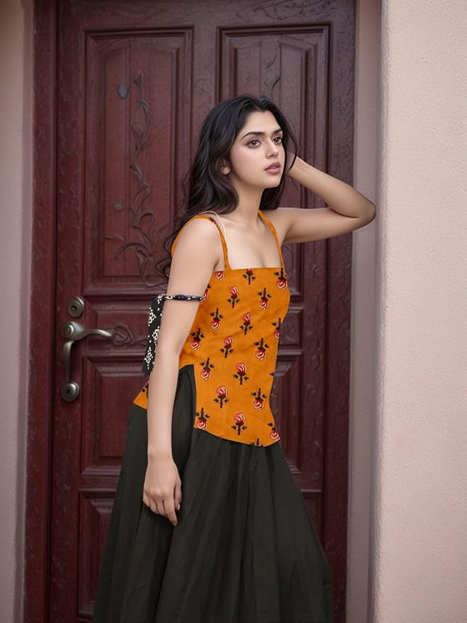 Aahwan Black Printed Square Neck Sleeveless Backless