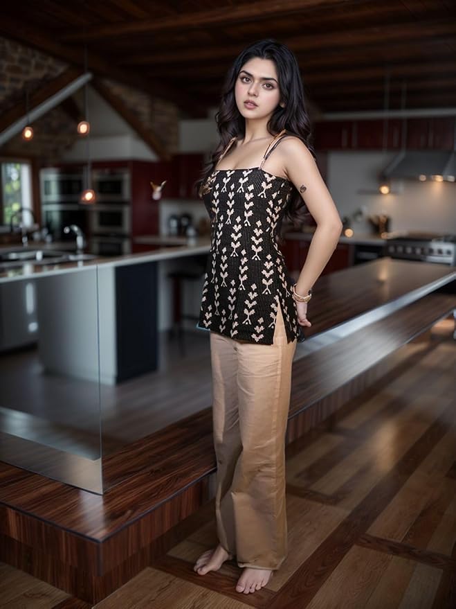 Aahwan Black Printed Square Neck Sleeveless Backless