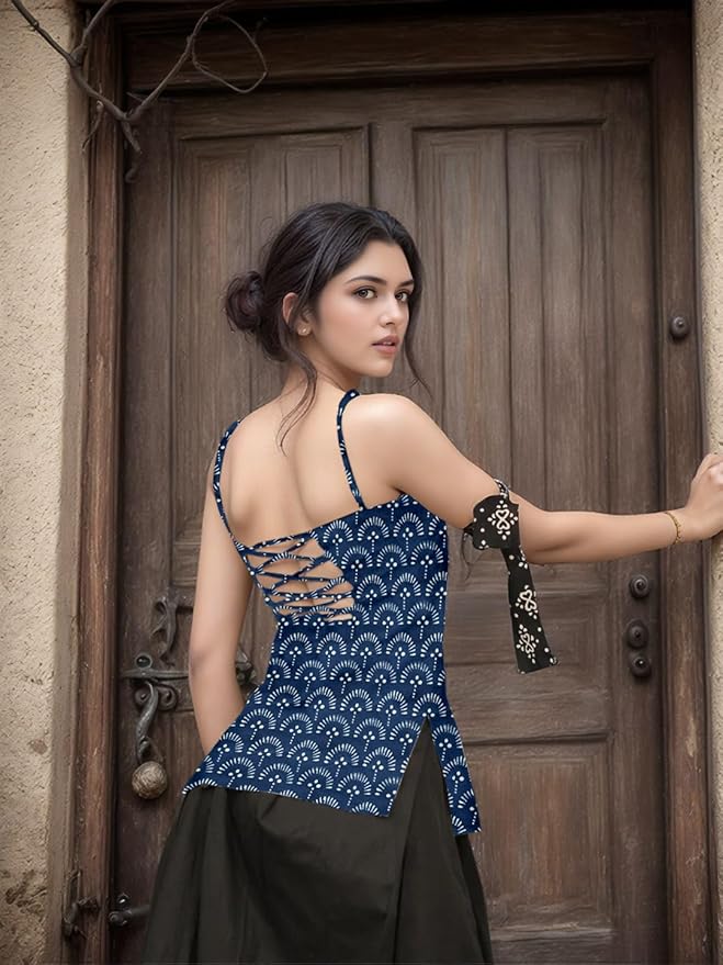 Aahwan Black Printed Square Neck Sleeveless Backless