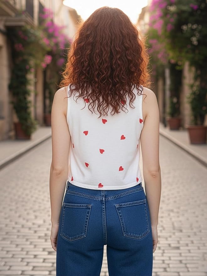 Aahwan Women's Cotton Relaxed Fit Solid Flower Embroidery Semi-Sheer Tank Crop Top