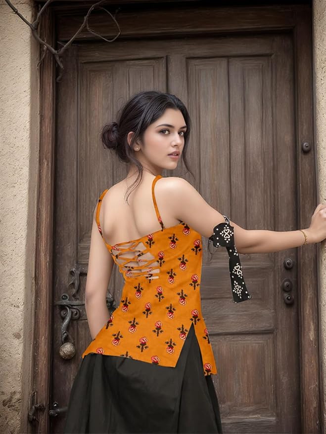 Aahwan Black Printed Square Neck Sleeveless Backless