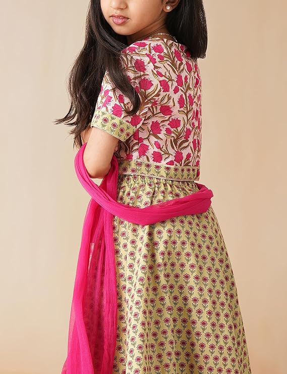 Kids Girls Cotton Readymade Lehenga Choli Set