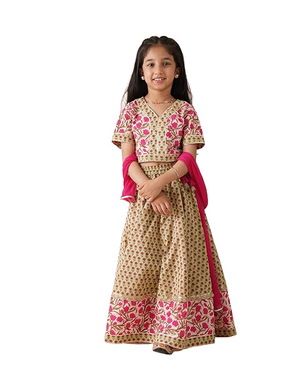 Kids Girls Cotton Readymade Lehenga Choli Set