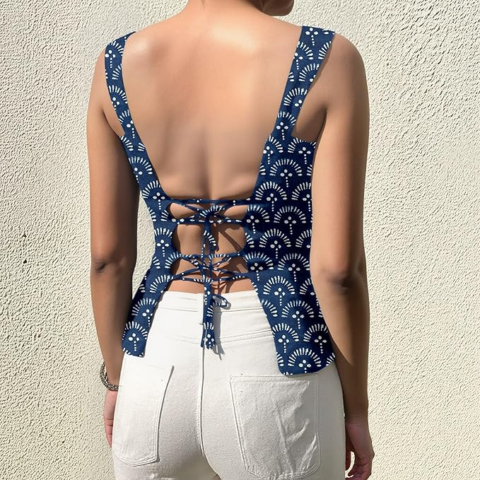 Aahwan Green Printed Square Neck Sleeveless Backless Short Indo-Western