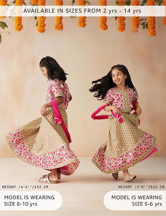 Kids Girls Cotton Readymade Lehenga Choli Set