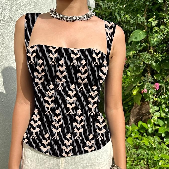 Aahwan Green Printed Square Neck Sleeveless Backless Short Indo-Western