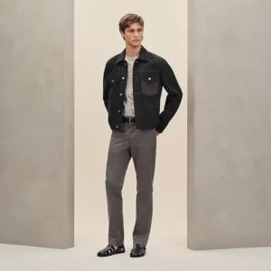 Straight cut jacket with leather detail
